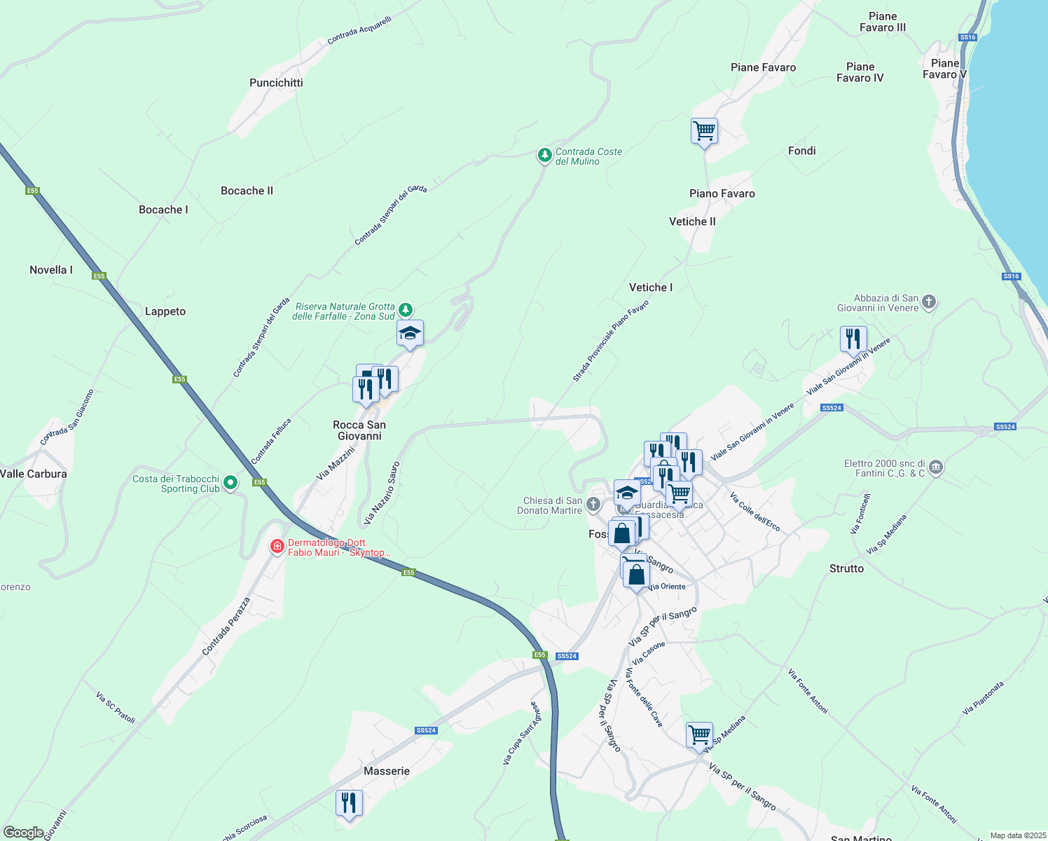 map of restaurants, bars, coffee shops, grocery stores, and more near 58 Contrada Codacchie in Provincia di Chieti