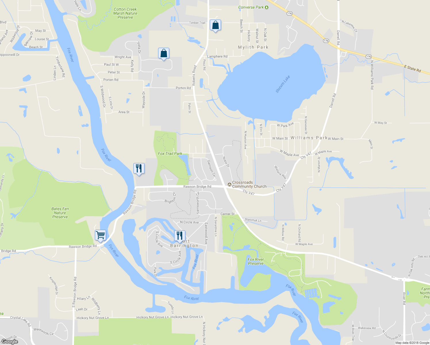 map of restaurants, bars, coffee shops, grocery stores, and more near 324 Garrison Circle in Port Barrington