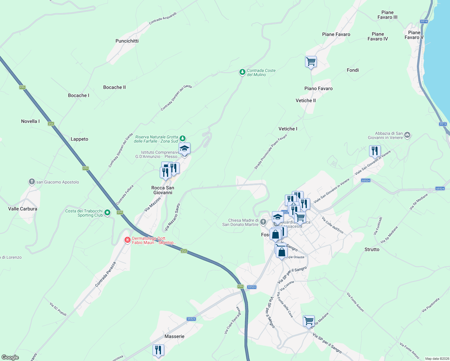 map of restaurants, bars, coffee shops, grocery stores, and more near 19 Contrada Codacchie in Provincia di Chieti