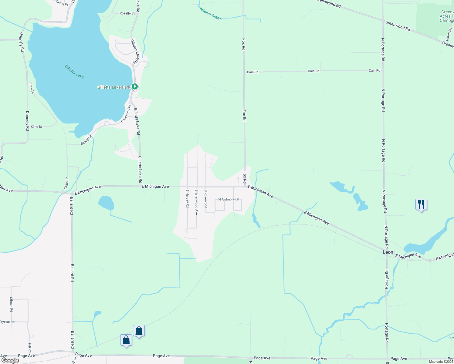 map of restaurants, bars, coffee shops, grocery stores, and more near 7496 East Michigan Avenue in Jackson