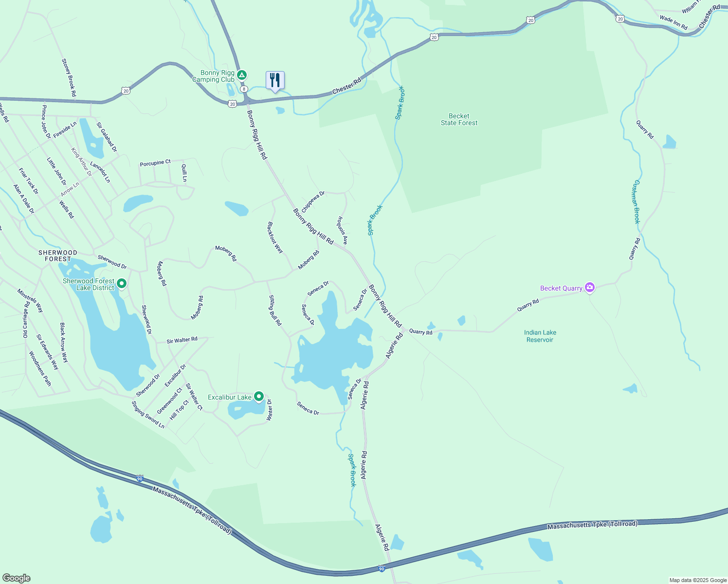 map of restaurants, bars, coffee shops, grocery stores, and more near 341 Seneca Drive in Chester