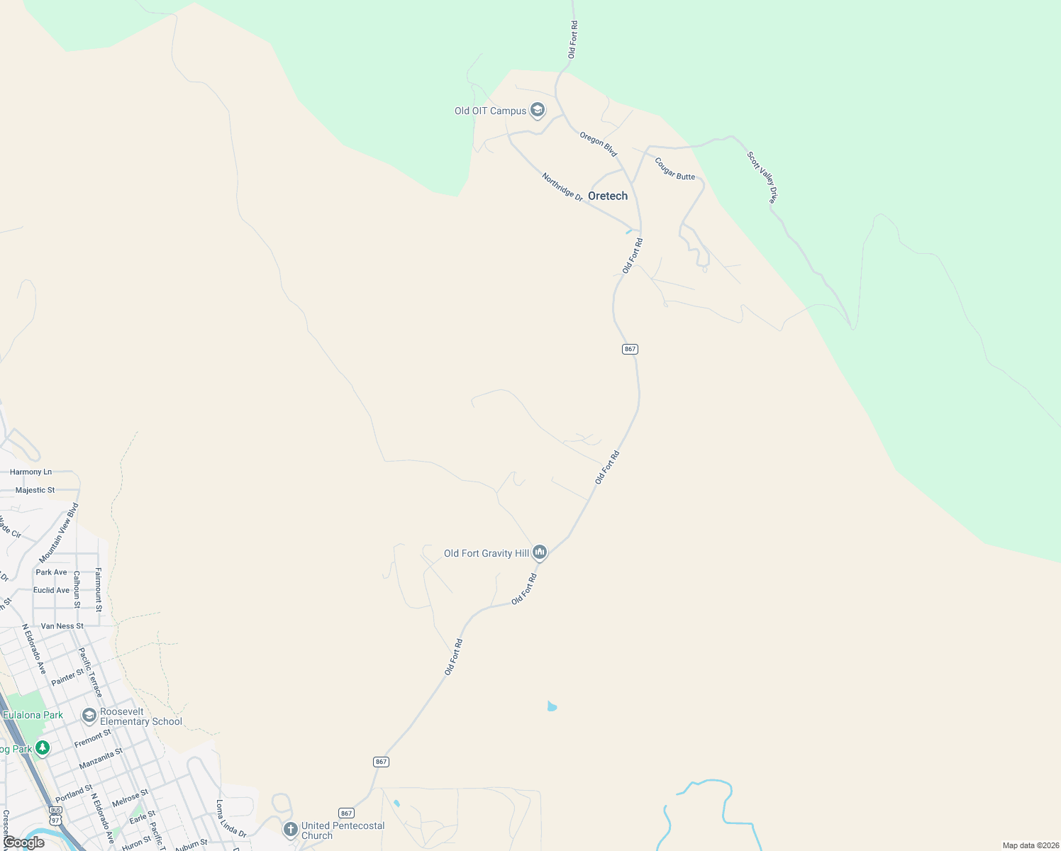 map of restaurants, bars, coffee shops, grocery stores, and more near 3300 Plum Hill Road in Klamath Falls