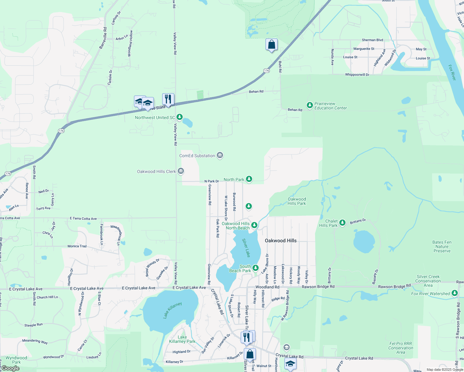 map of restaurants, bars, coffee shops, grocery stores, and more near 5313 Burwood Rd in Oakwood Hills