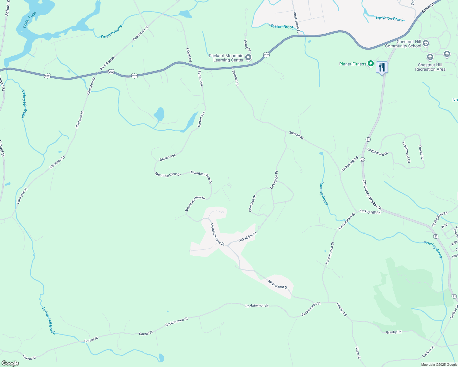 map of restaurants, bars, coffee shops, grocery stores, and more near 33 Crestview Drive in Belchertown