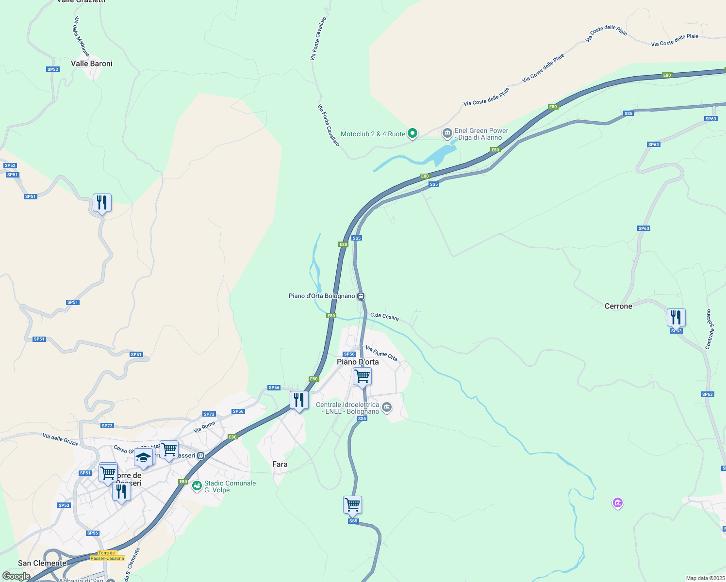 map of restaurants, bars, coffee shops, grocery stores, and more near in Provincia di Pescara