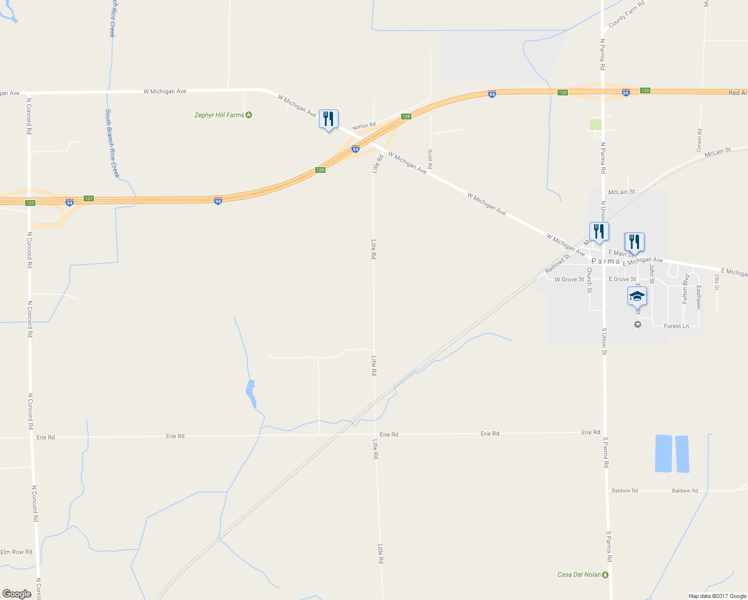 map of restaurants, bars, coffee shops, grocery stores, and more near 1633 Litle Road in Parma