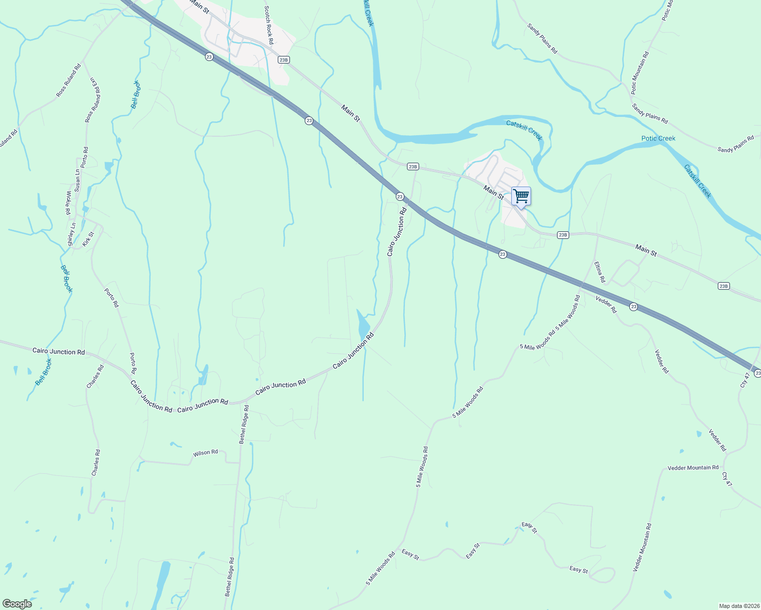 map of restaurants, bars, coffee shops, grocery stores, and more near 136 Cairo Junction Road in Catskill