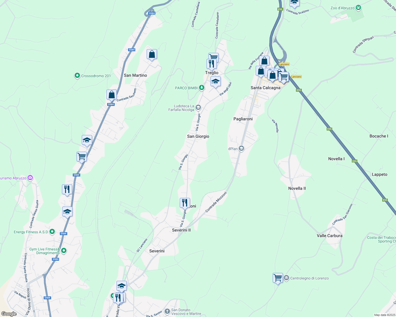 map of restaurants, bars, coffee shops, grocery stores, and more near 93 Via San Giorgio in Provincia di Chieti
