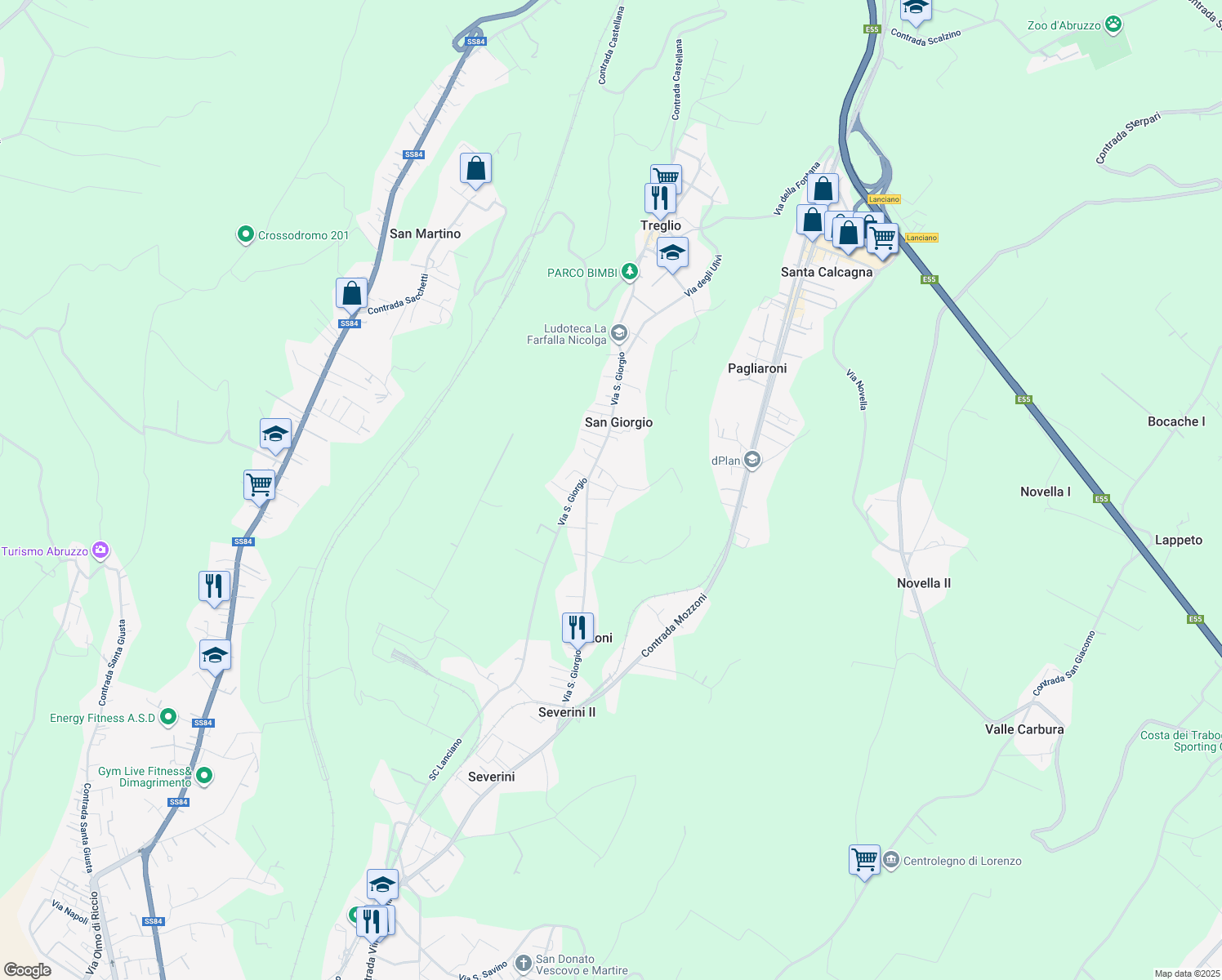 map of restaurants, bars, coffee shops, grocery stores, and more near 93 Via San Giorgio in Provincia di Chieti