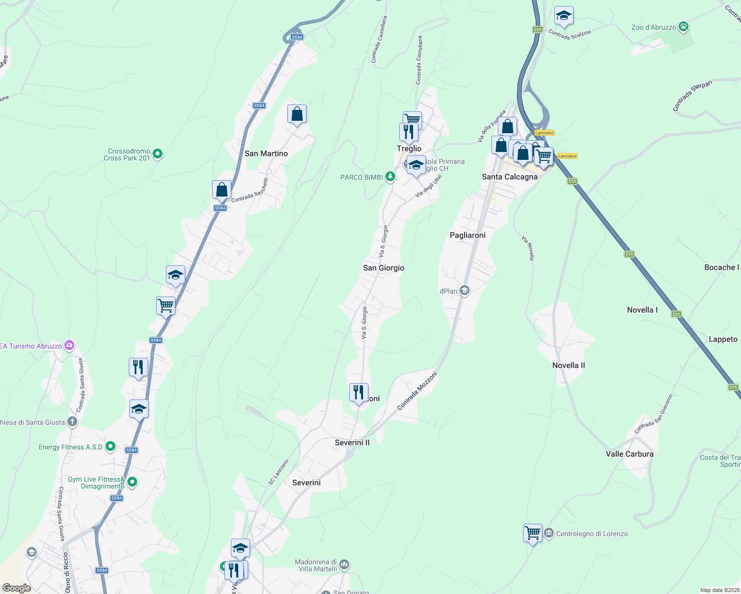 map of restaurants, bars, coffee shops, grocery stores, and more near 62 Via San Giorgio in San Giorgio