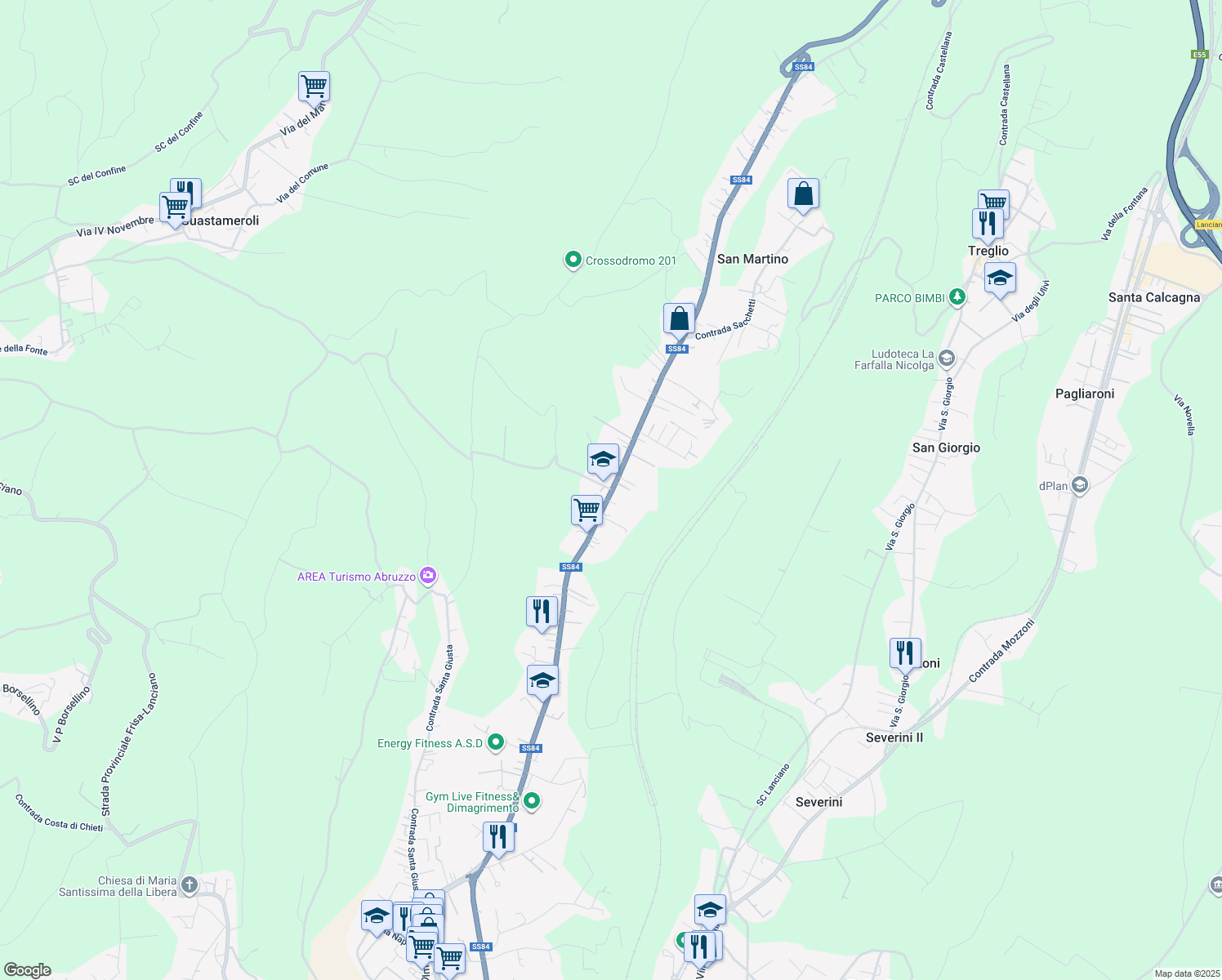 map of restaurants, bars, coffee shops, grocery stores, and more near 55 Frazione I Torre Sansone in Lanciano