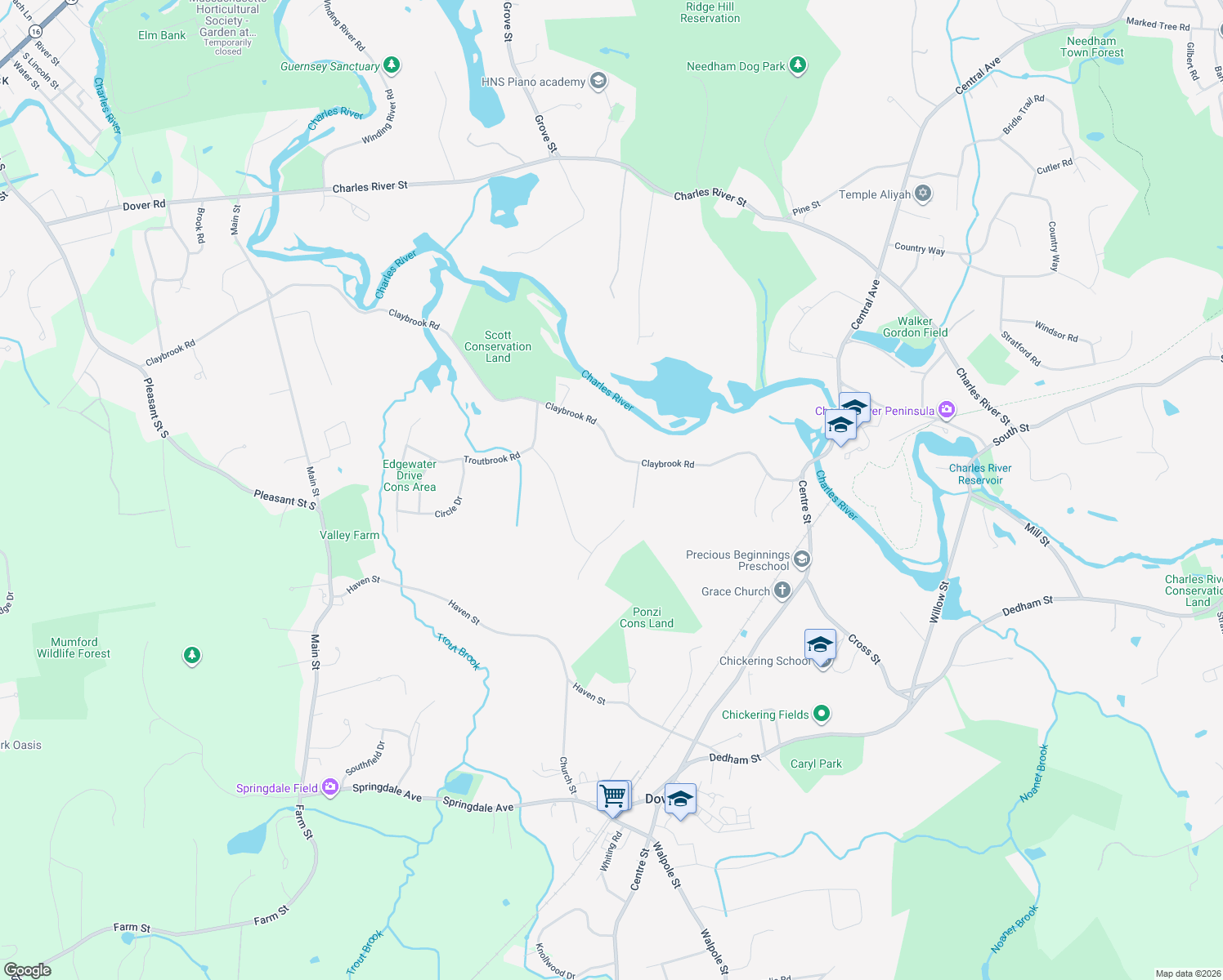 map of restaurants, bars, coffee shops, grocery stores, and more near 58 Claybrook Road in Dover