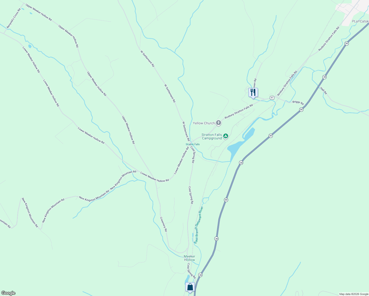 map of restaurants, bars, coffee shops, grocery stores, and more near 1265 Meeker Hollow Rd in Delaware