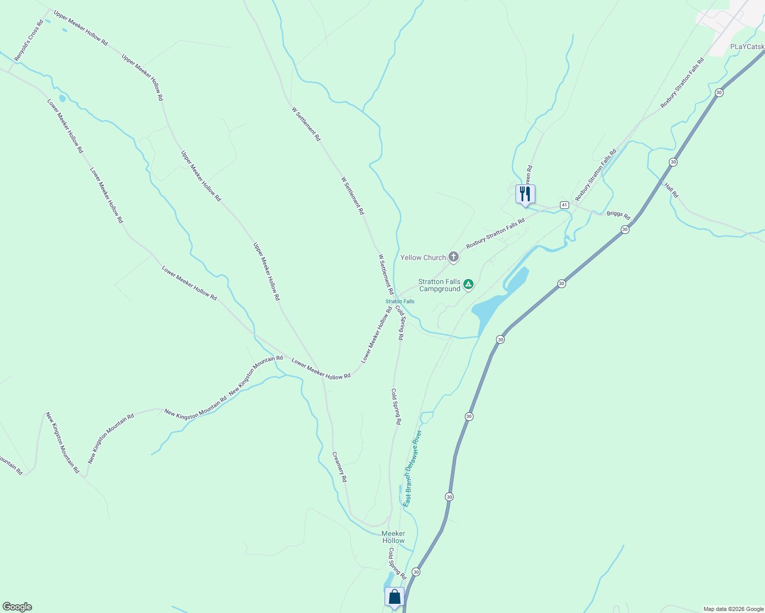 map of restaurants, bars, coffee shops, grocery stores, and more near 1265 Meeker Hollow Rd in Delaware