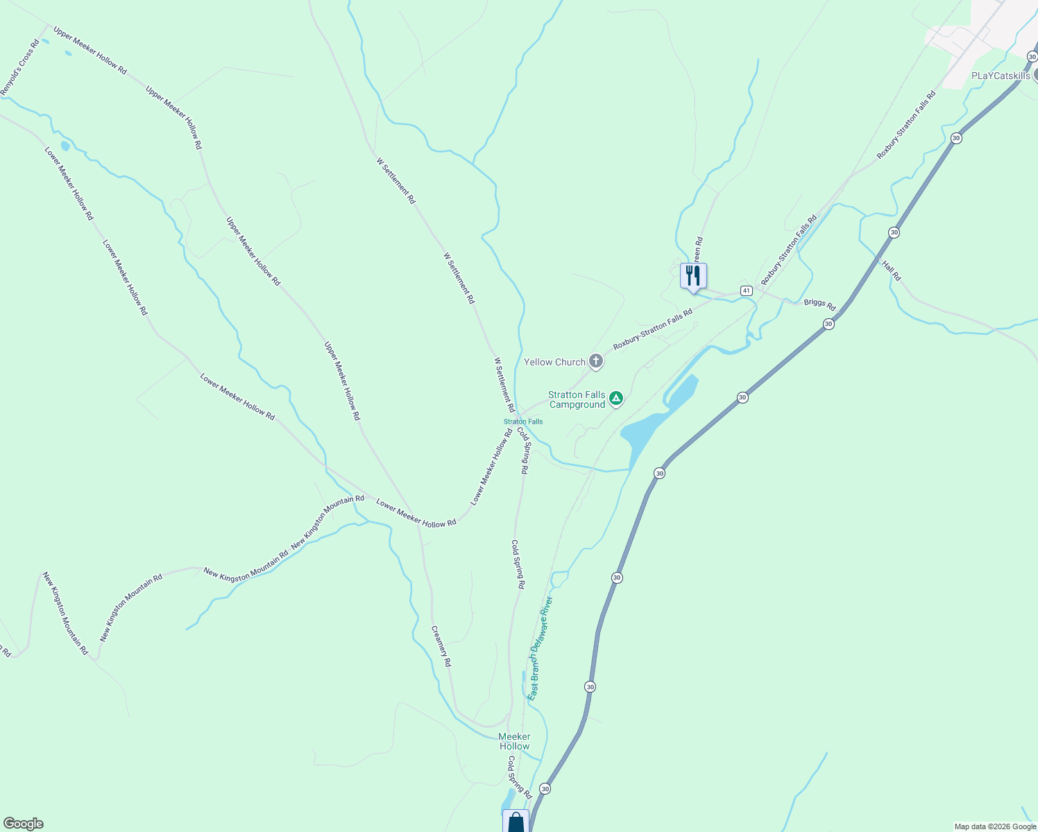 map of restaurants, bars, coffee shops, grocery stores, and more near 0 Roxbury-Stratton Falls Road in Roxbury