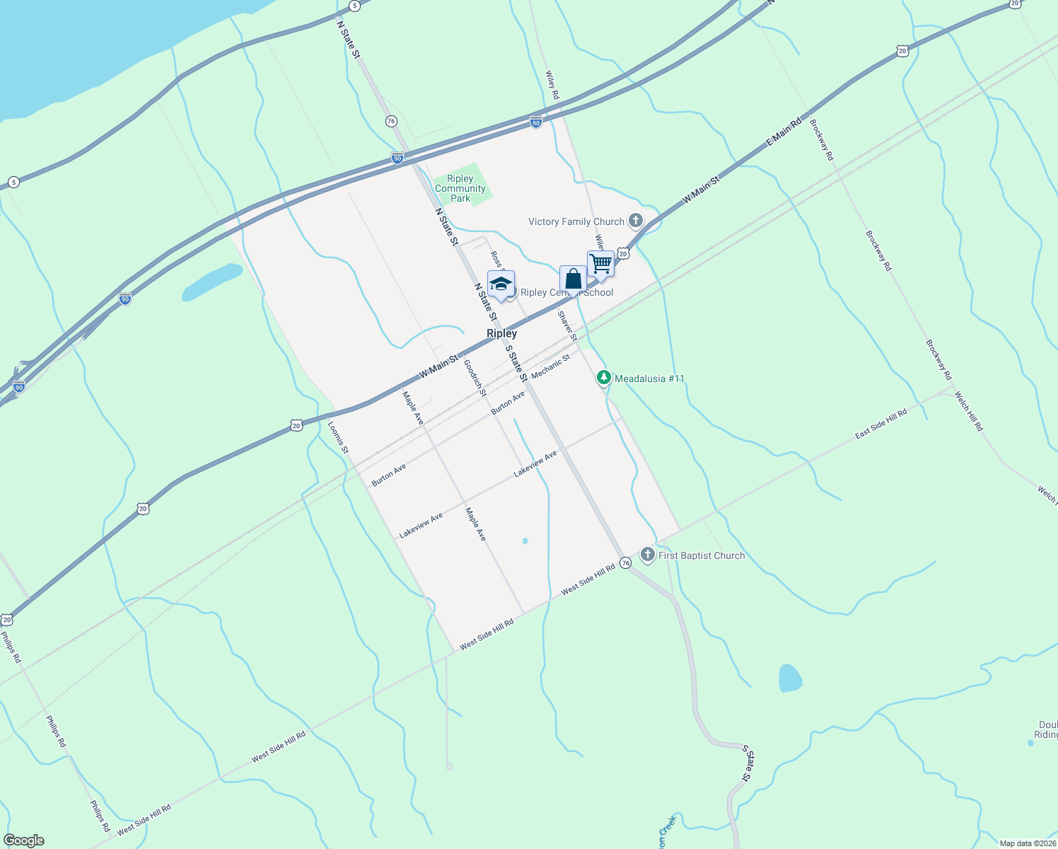 map of restaurants, bars, coffee shops, grocery stores, and more near 49 S State St in Ripley
