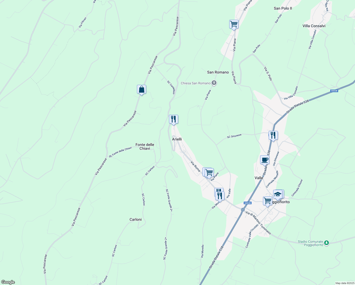 map of restaurants, bars, coffee shops, grocery stores, and more near 44 Corso Savoia in Arielli