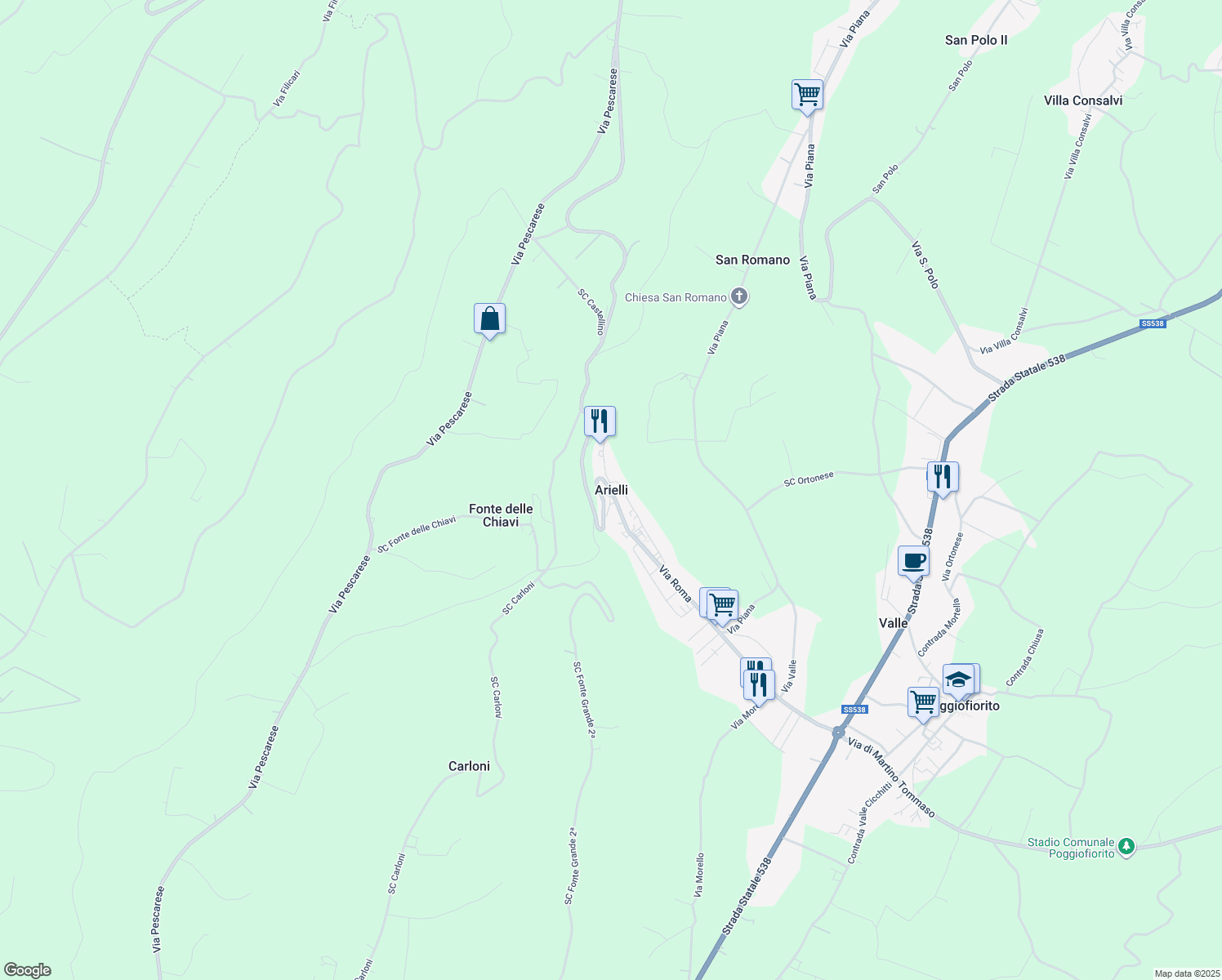 map of restaurants, bars, coffee shops, grocery stores, and more near 44 Corso Savoia in Arielli
