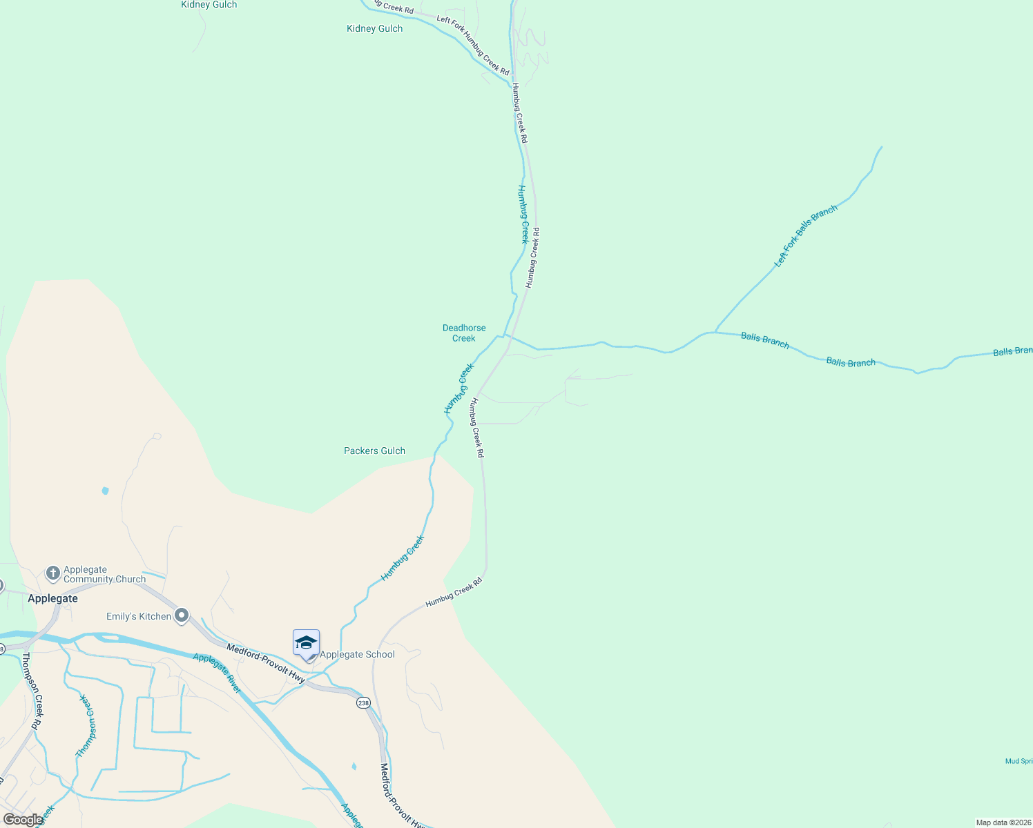 map of restaurants, bars, coffee shops, grocery stores, and more near 1050 Humbug Creek Road in Applegate