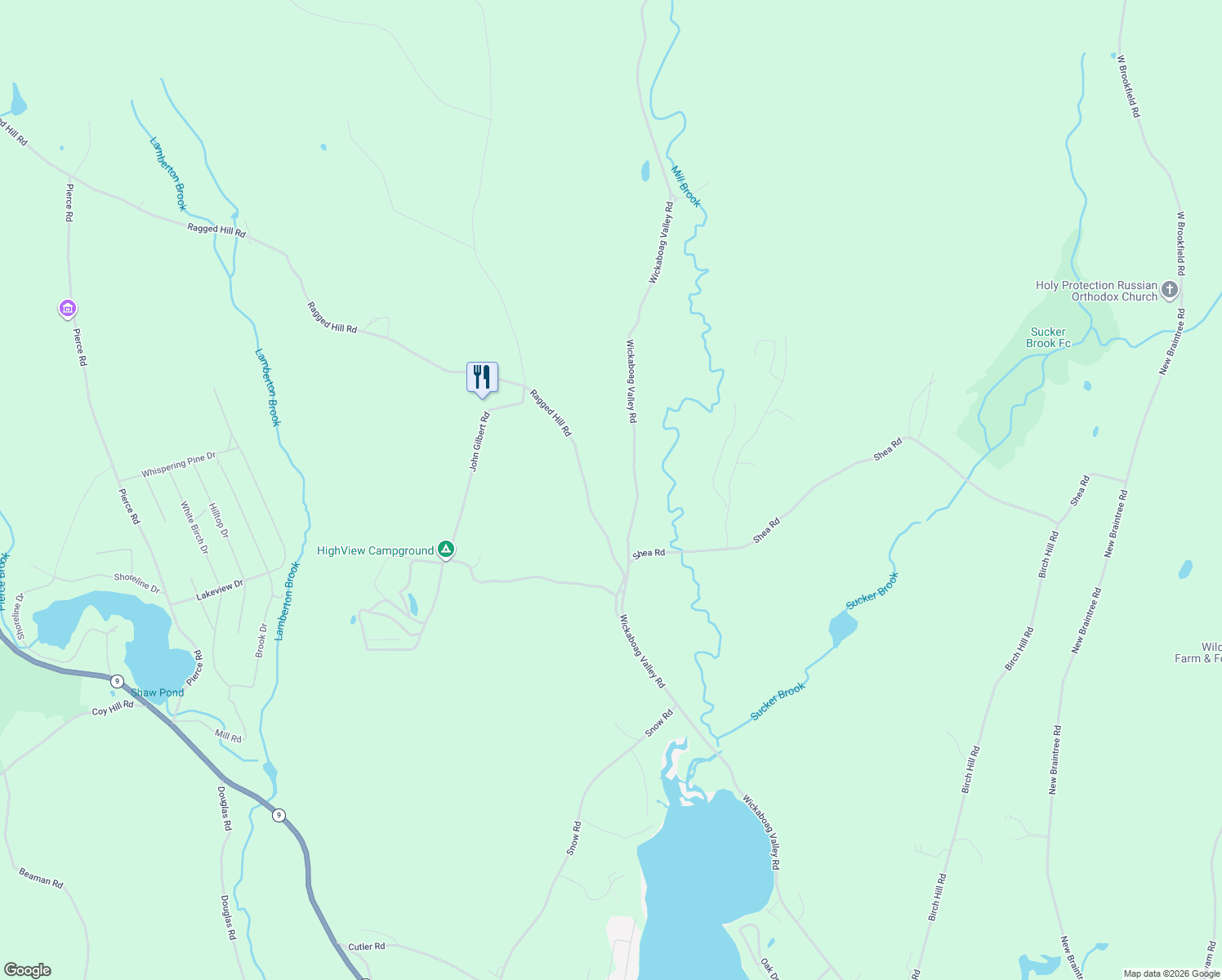 map of restaurants, bars, coffee shops, grocery stores, and more near 234 Wickaboag Valley Road in West Brookfield