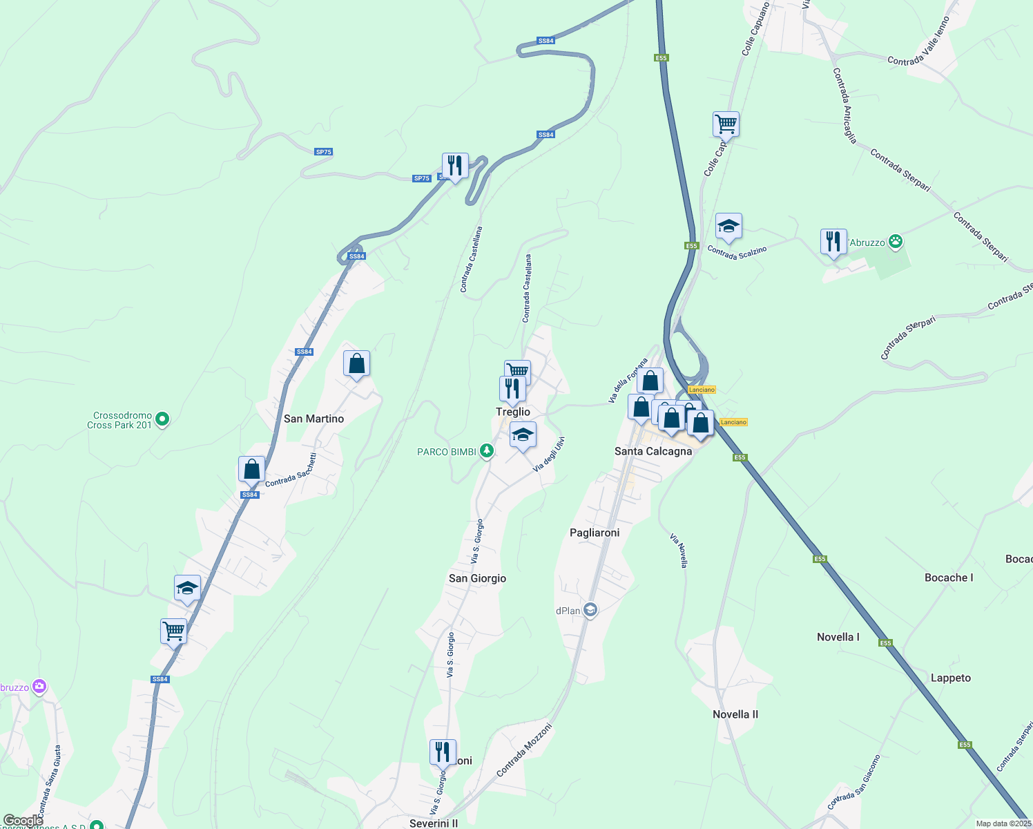 map of restaurants, bars, coffee shops, grocery stores, and more near 2 Piazza San Giorgio in Treglio