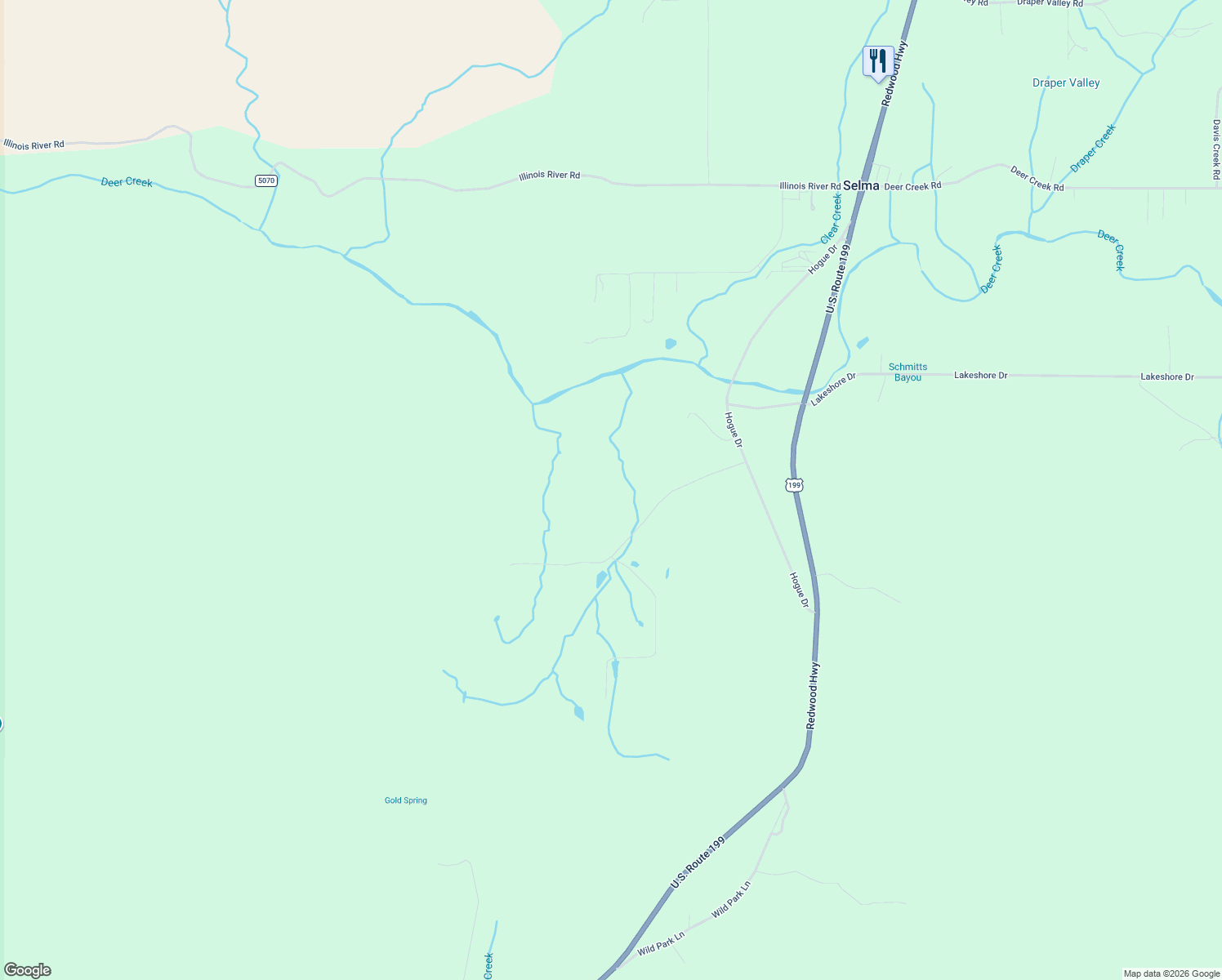 map of restaurants, bars, coffee shops, grocery stores, and more near 180 Warren Road in Selma