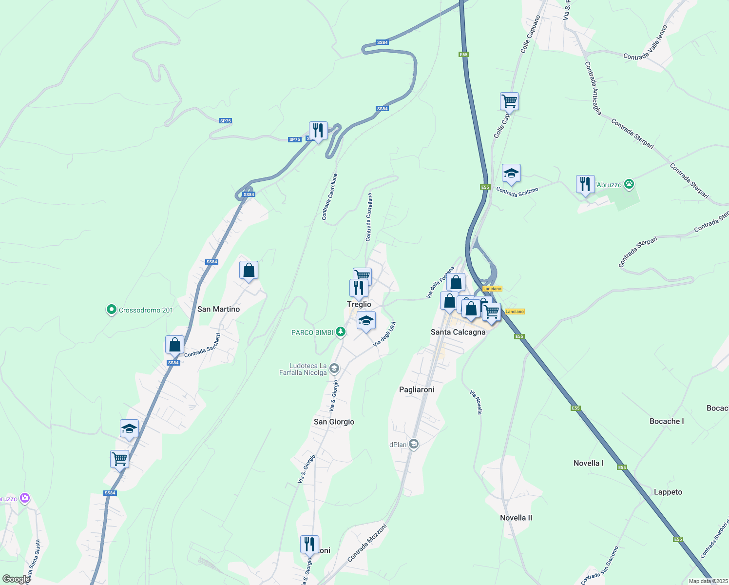 map of restaurants, bars, coffee shops, grocery stores, and more near 12 Via Abbazia in Treglio