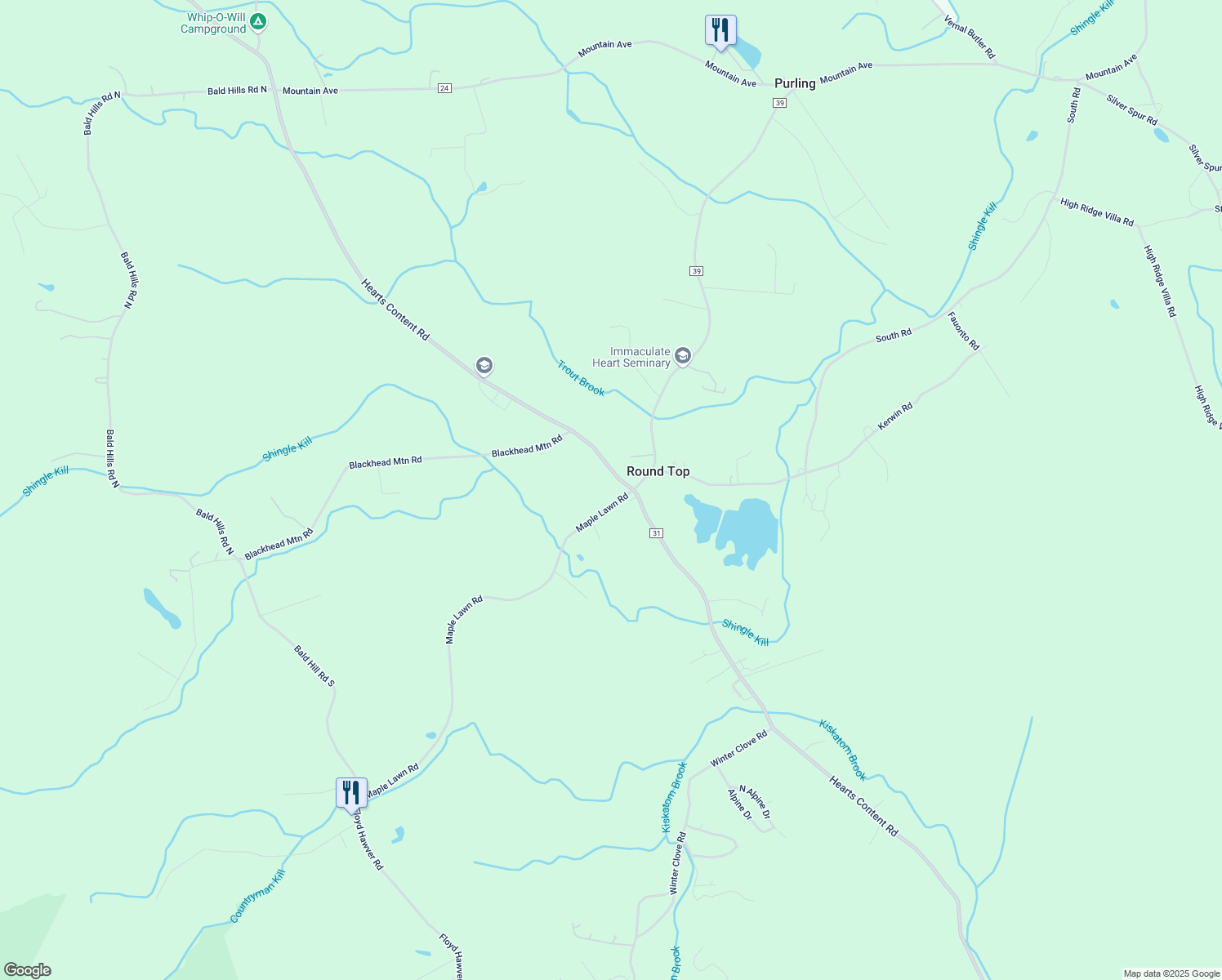 map of restaurants, bars, coffee shops, grocery stores, and more near 481 Maple Lawn Road in Round Top