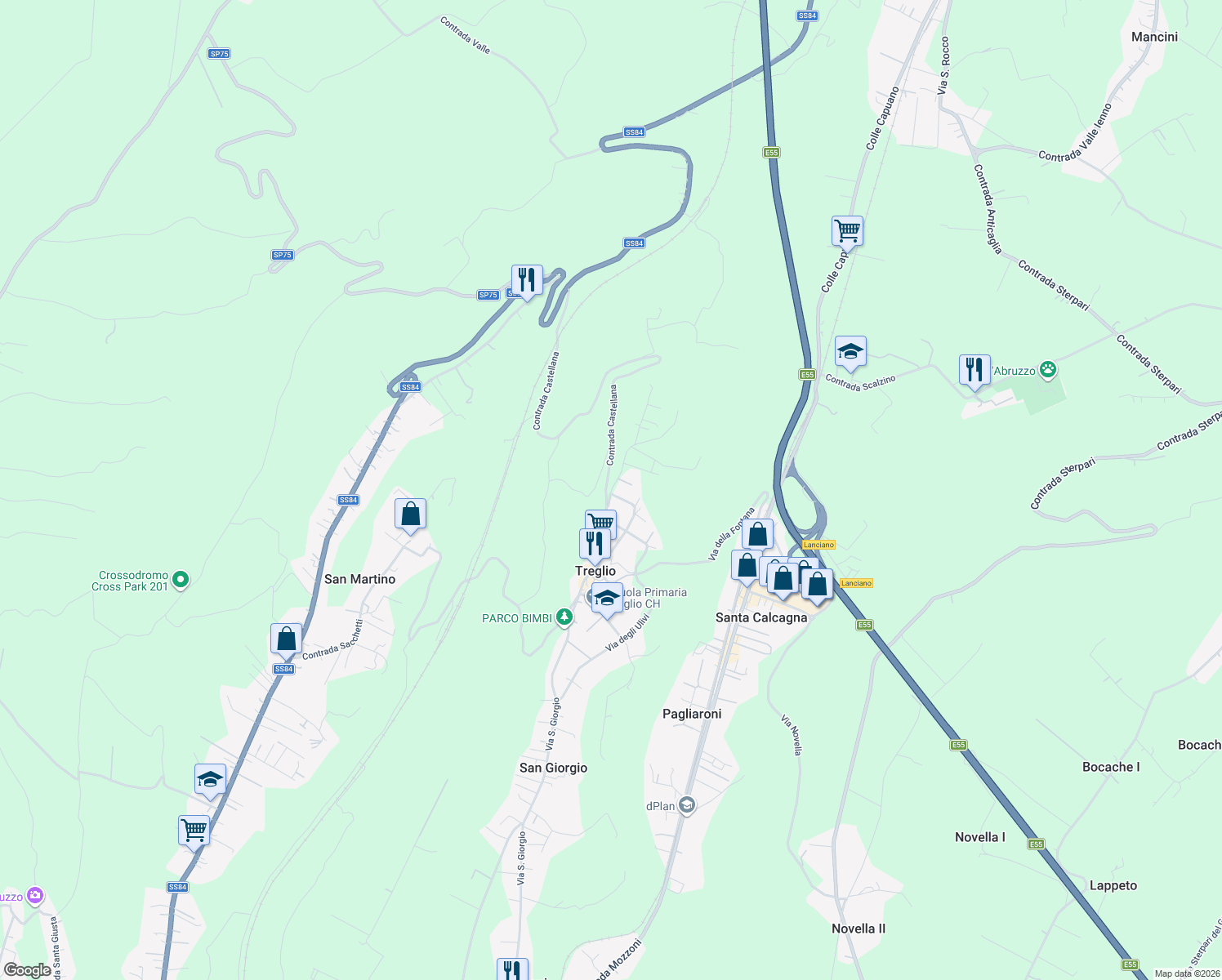 map of restaurants, bars, coffee shops, grocery stores, and more near 82 Via Casinò in Treglio