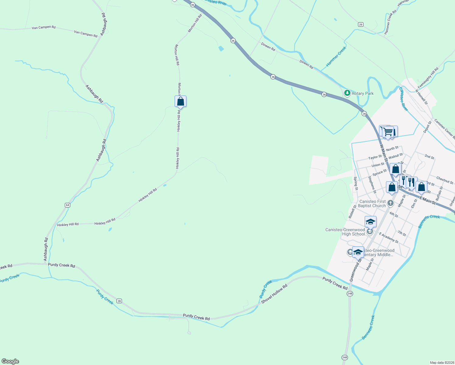 map of restaurants, bars, coffee shops, grocery stores, and more near 1762 Brush Road in Hornell