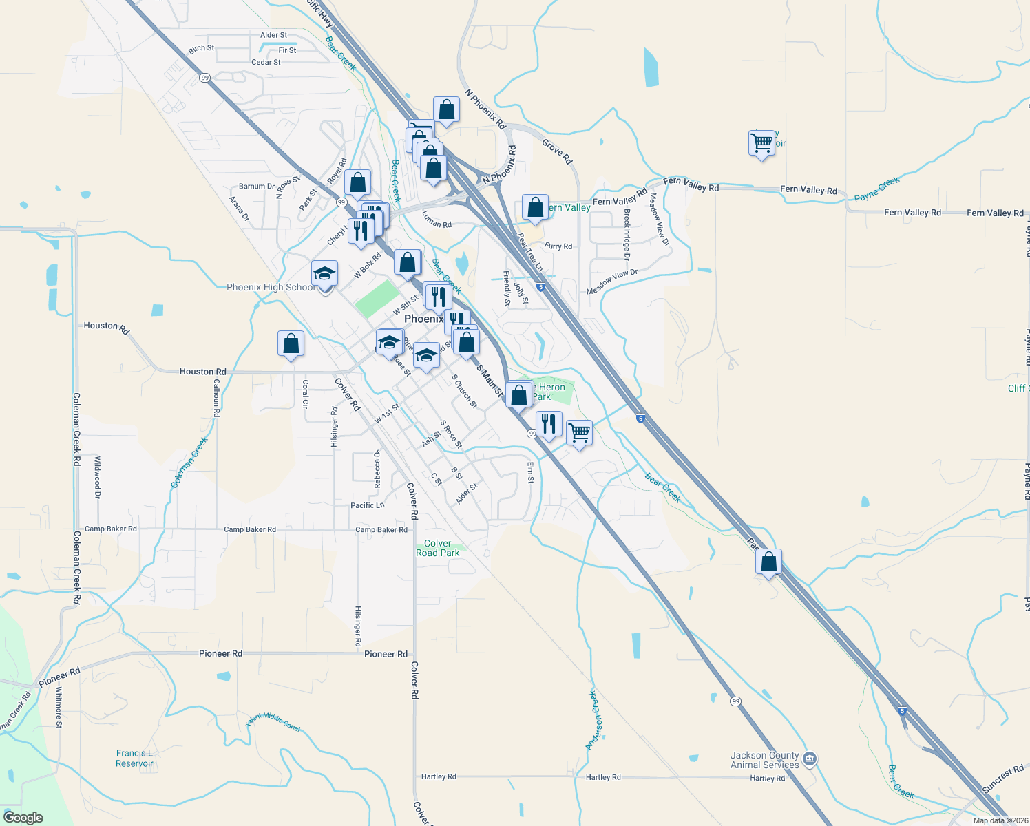 map of restaurants, bars, coffee shops, grocery stores, and more near 3966 S Pacific Hwy in Phoenix