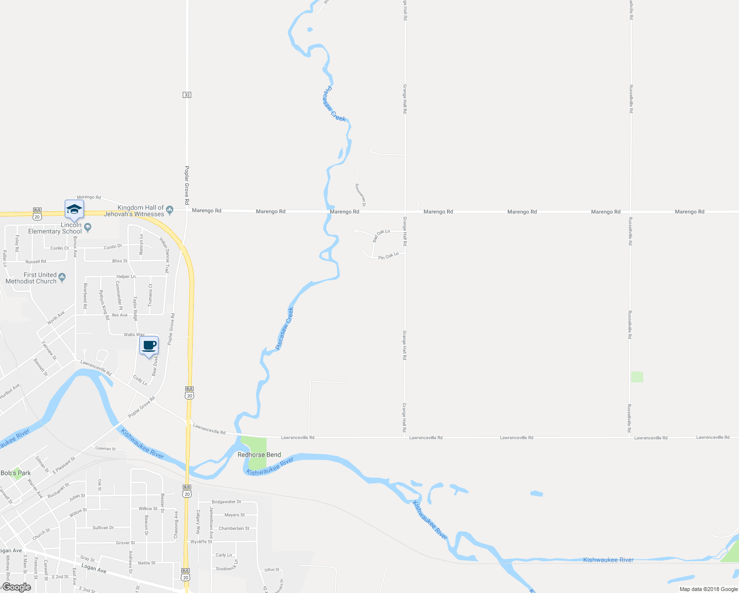 map of restaurants, bars, coffee shops, grocery stores, and more near 7615 Grange Hall Road in Garden Prairie