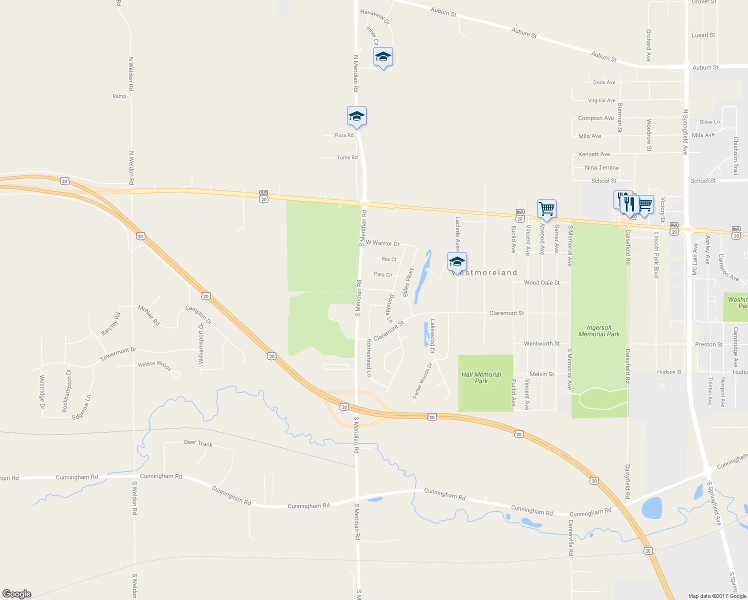 map of restaurants, bars, coffee shops, grocery stores, and more near 413 Homestead Lane in Rockford