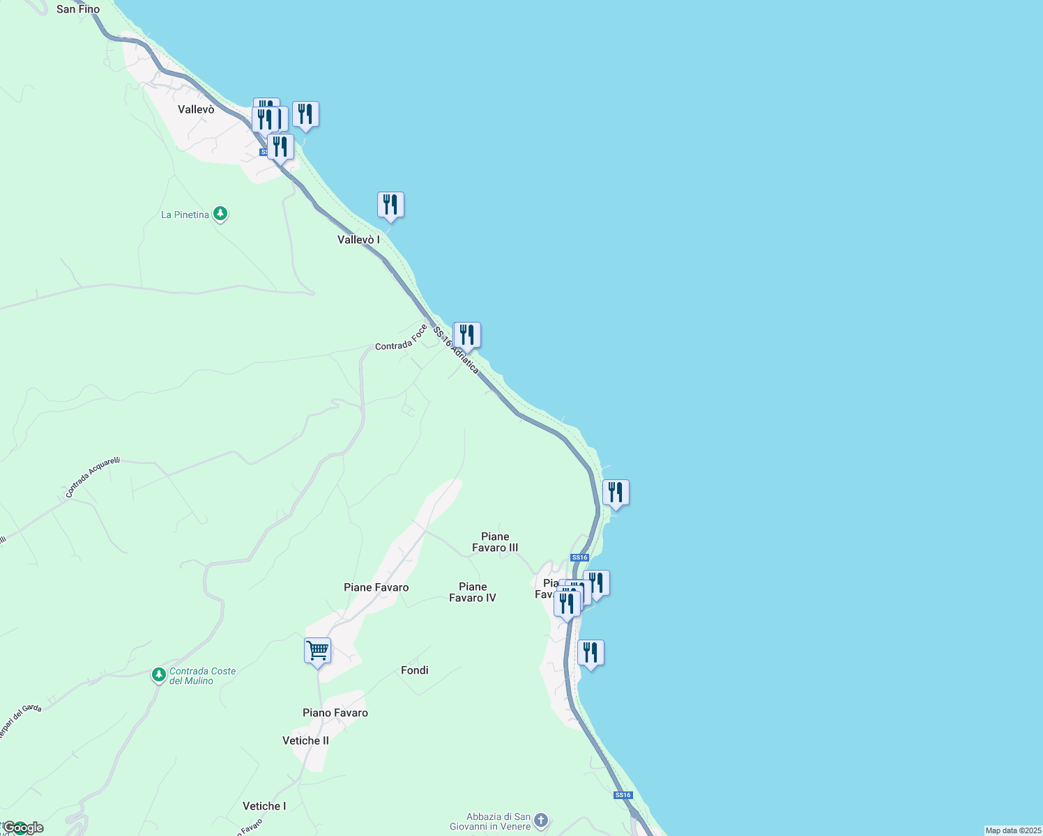 map of restaurants, bars, coffee shops, grocery stores, and more near 288 Contrada Piane Favaro in Provincia di Chieti