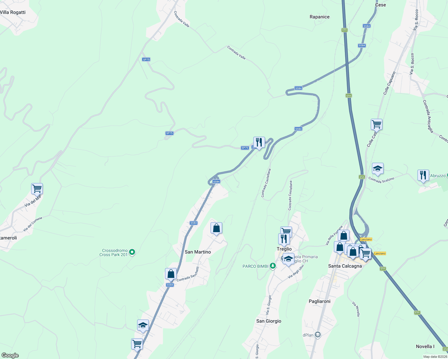 map of restaurants, bars, coffee shops, grocery stores, and more near 110 Contrada San Martino in Provincia di Chieti