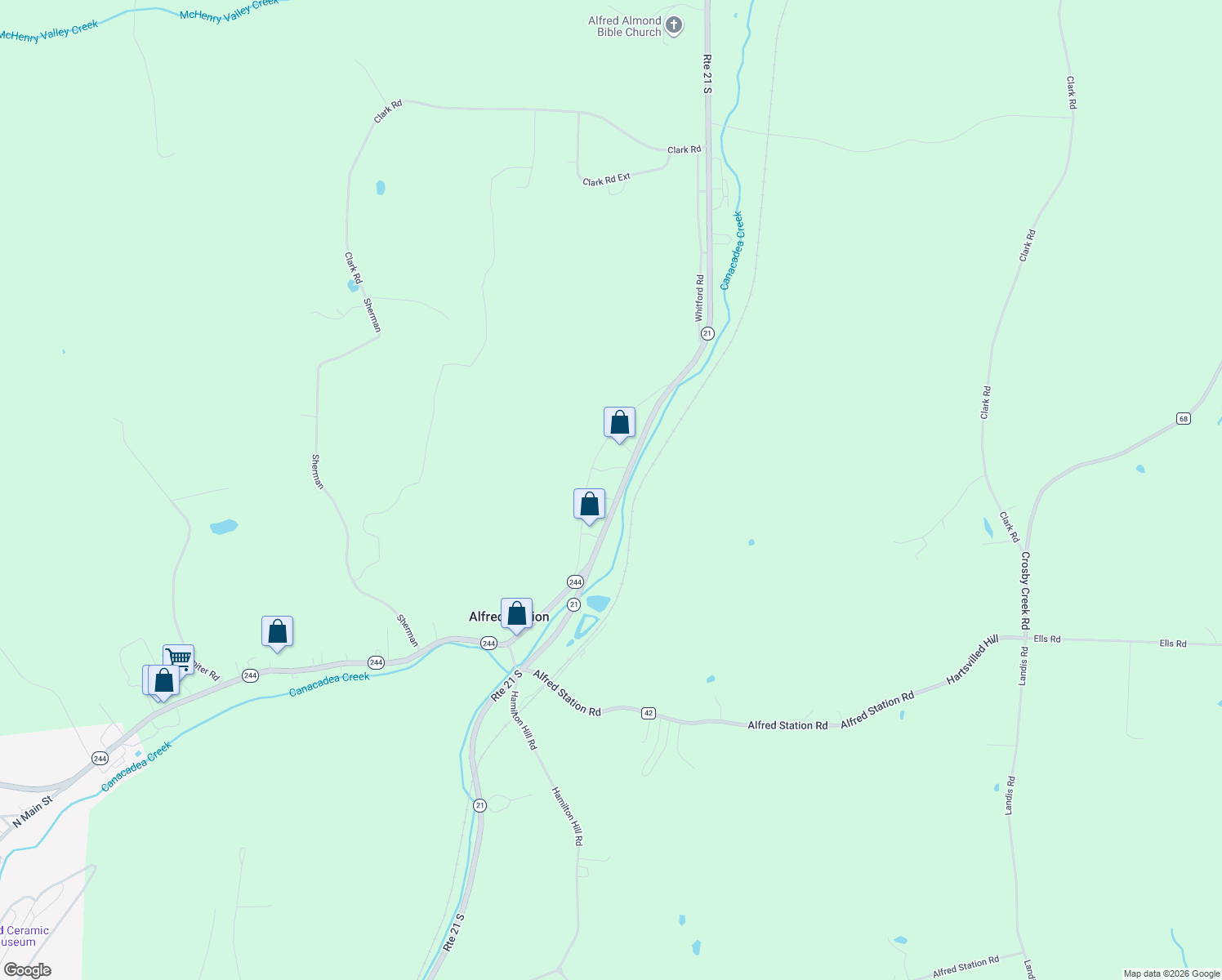 map of restaurants, bars, coffee shops, grocery stores, and more near 6336 Shaw Road in Alfred Station
