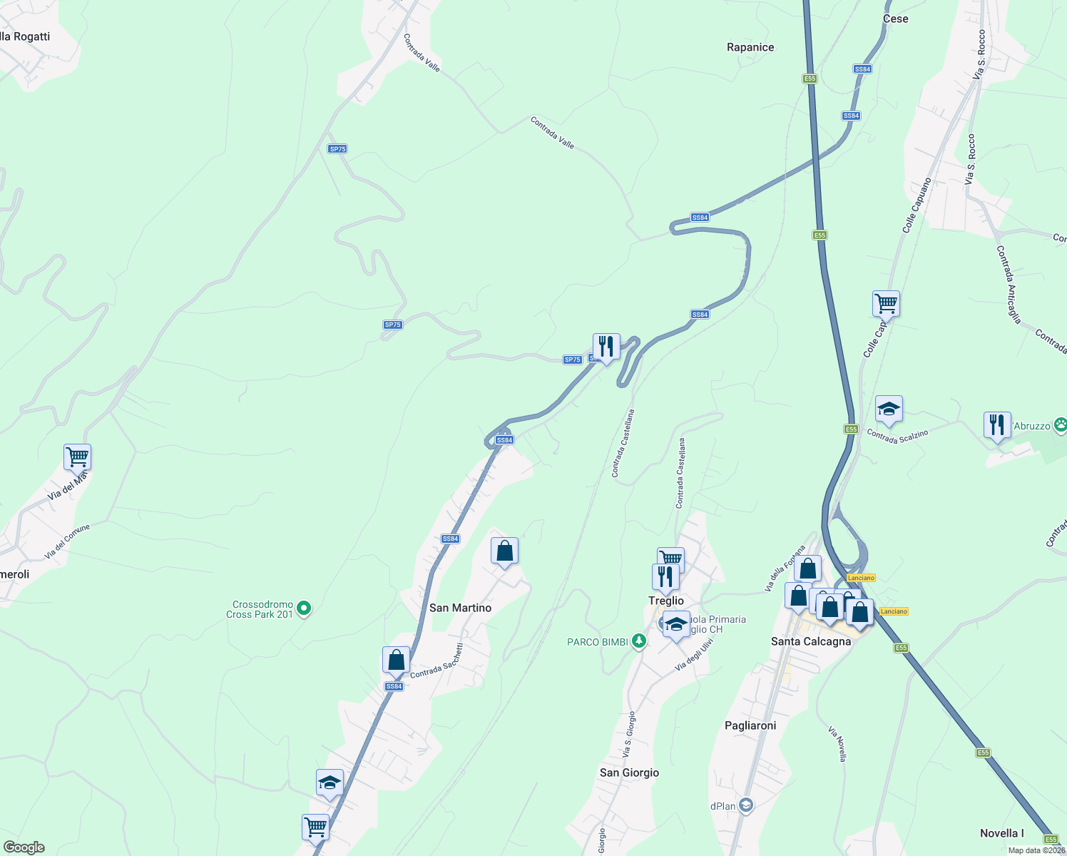 map of restaurants, bars, coffee shops, grocery stores, and more near 110 Contrada San Martino in Provincia di Chieti