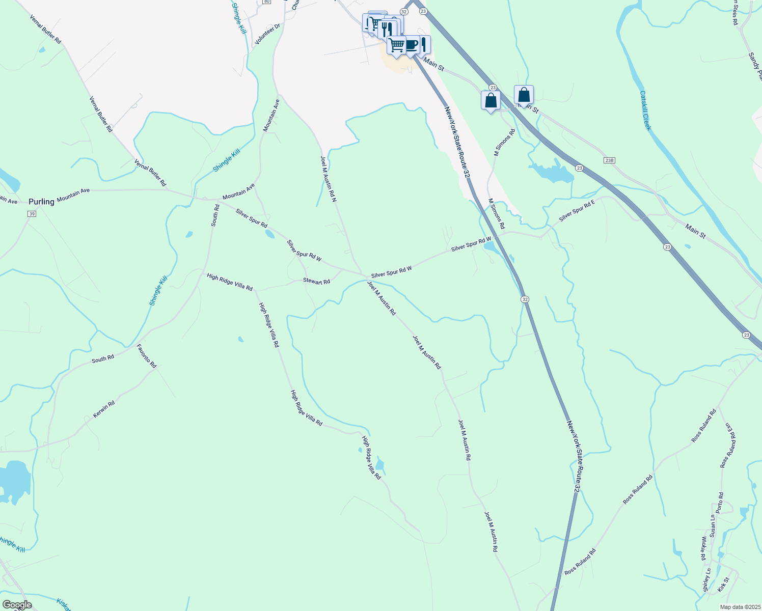 map of restaurants, bars, coffee shops, grocery stores, and more near 715 Joel M Austin Rd in Purling