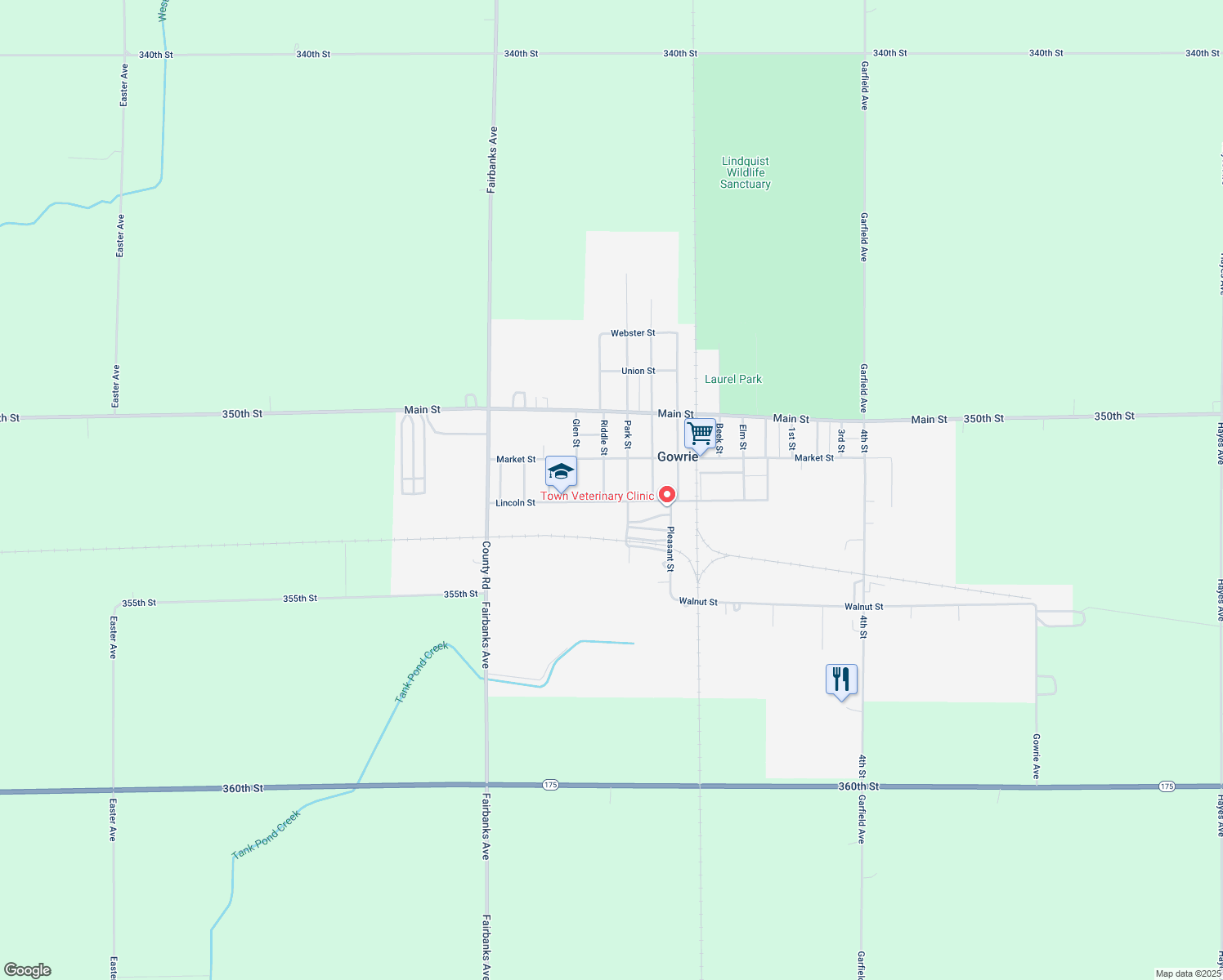 map of restaurants, bars, coffee shops, grocery stores, and more near 1004 Riddle Street in Gowrie