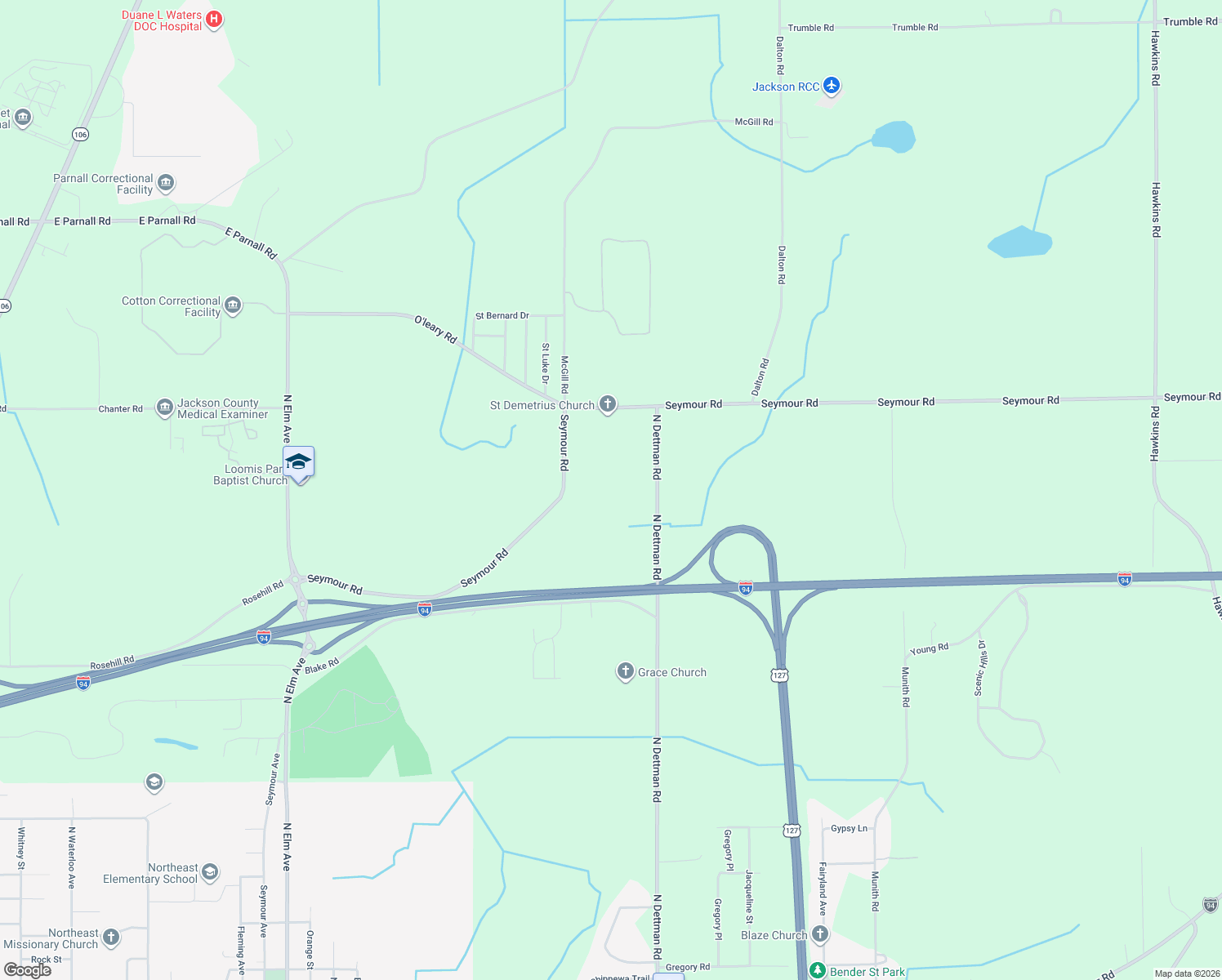 map of restaurants, bars, coffee shops, grocery stores, and more near 3215 Seymour Road in Jackson