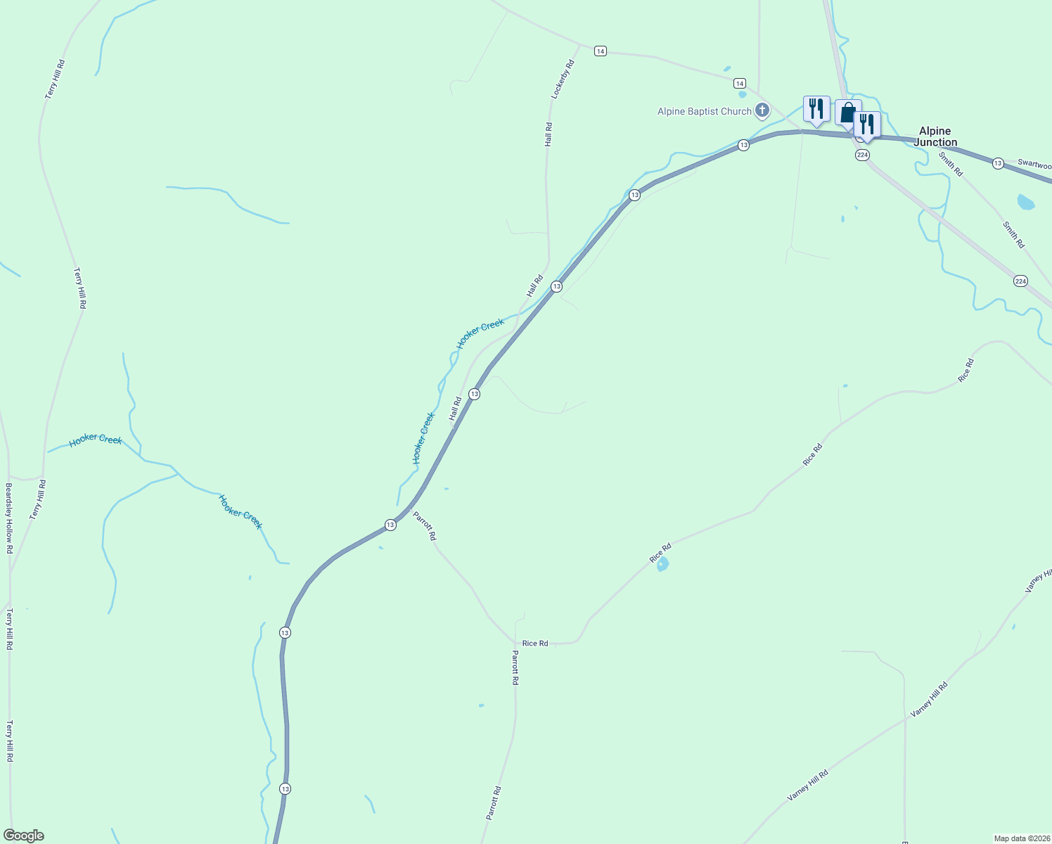 map of restaurants, bars, coffee shops, grocery stores, and more near 44 Hartford Road in Chemung