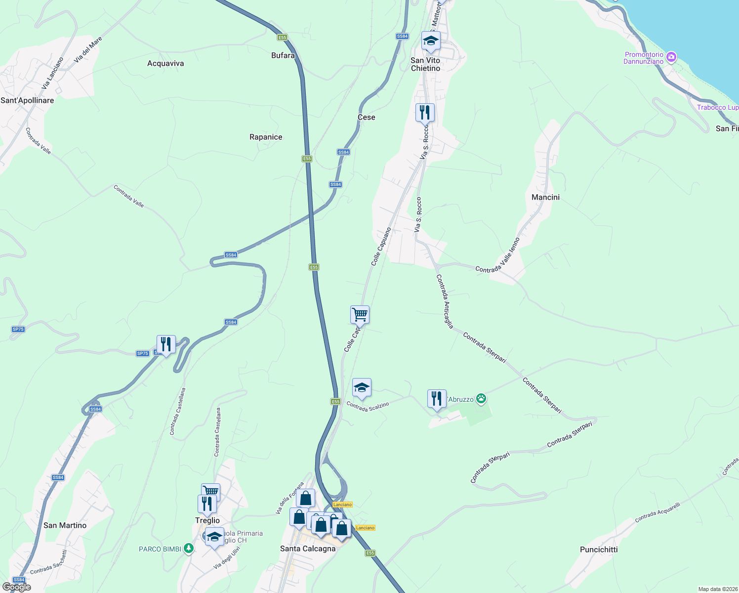 map of restaurants, bars, coffee shops, grocery stores, and more near 159 Contrada da Cona in San Vito Chietino
