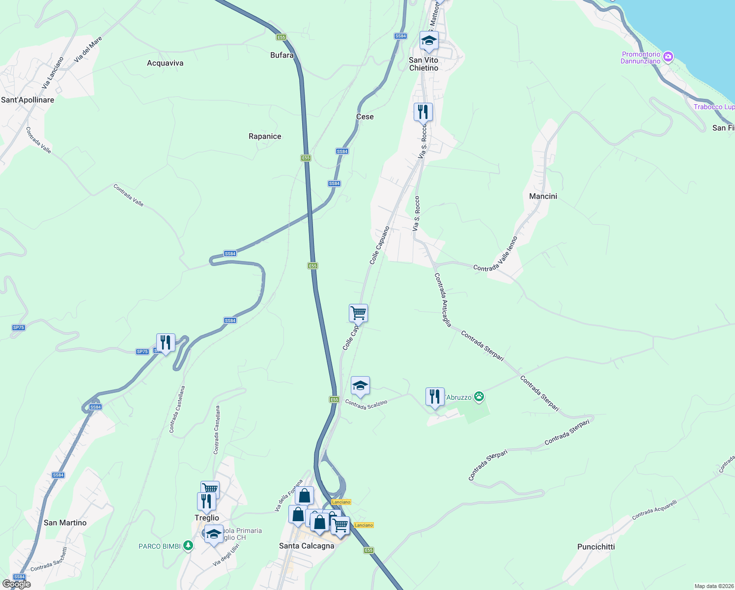 map of restaurants, bars, coffee shops, grocery stores, and more near 159 Contrada da Cona in San Vito Chietino