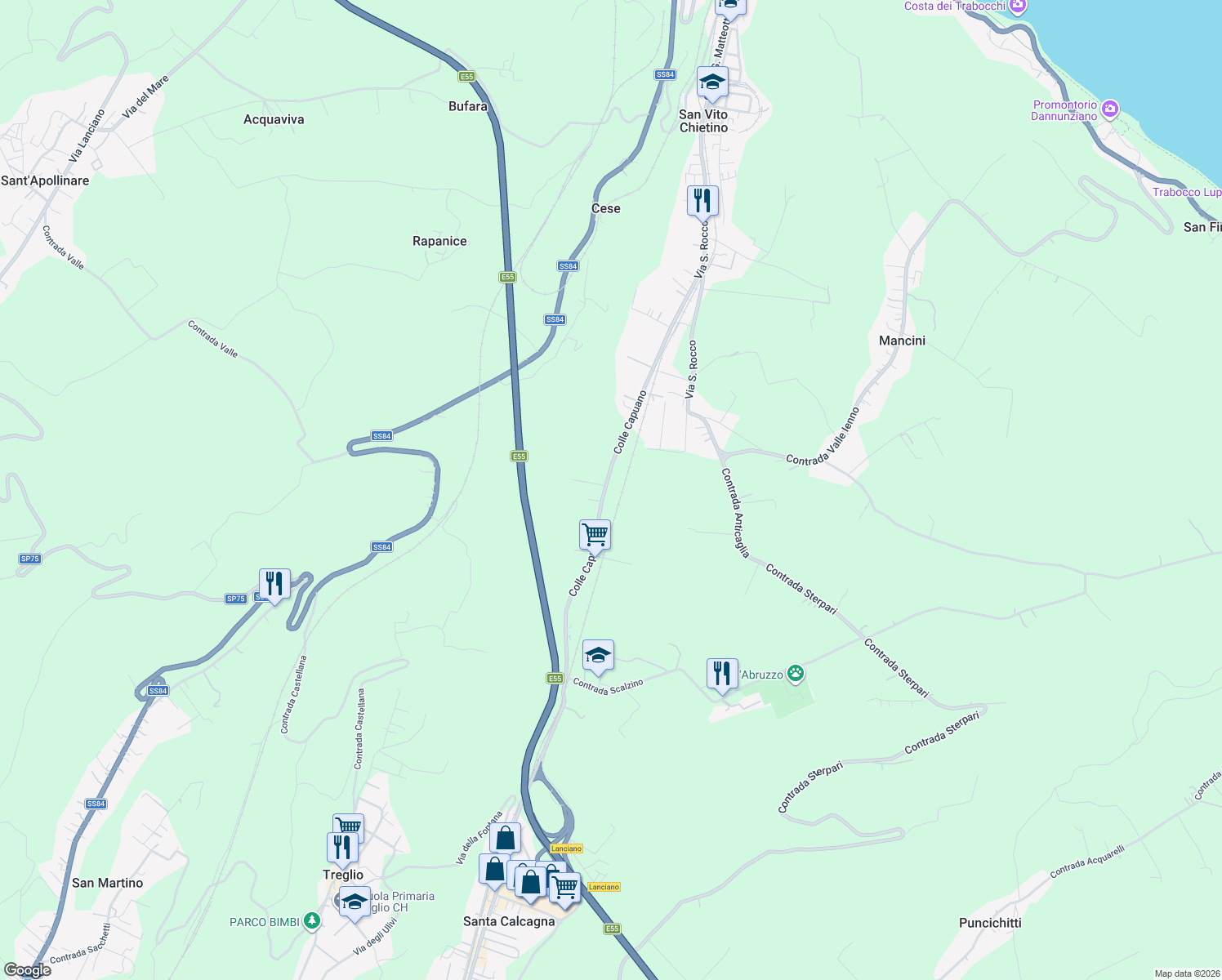 map of restaurants, bars, coffee shops, grocery stores, and more near 159 Contrada da Cona in San Vito Chietino