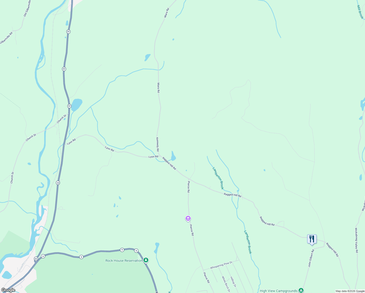 map of restaurants, bars, coffee shops, grocery stores, and more near 233 Ragged Hill Road in West Brookfield