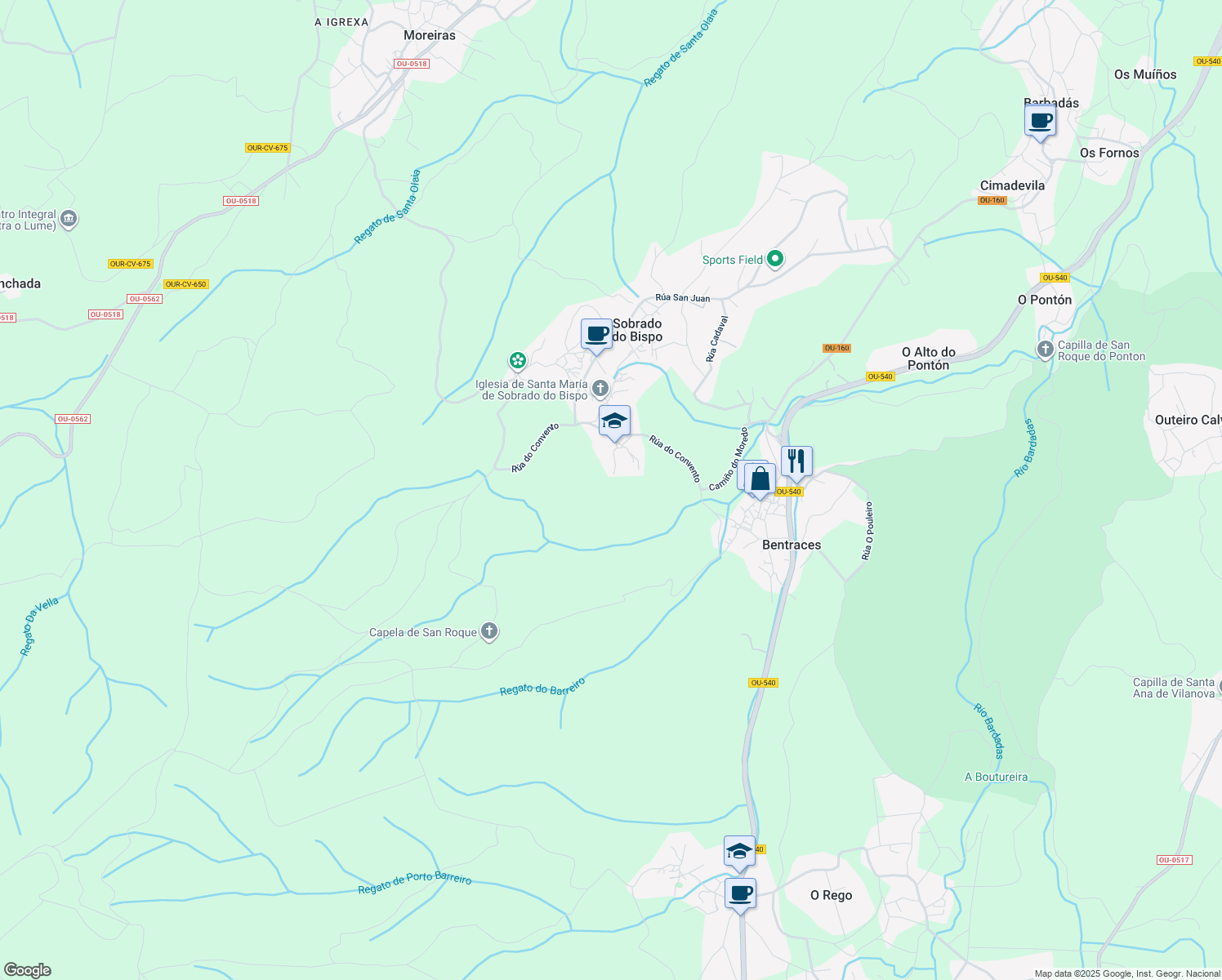 map of restaurants, bars, coffee shops, grocery stores, and more near in Province of Ourense