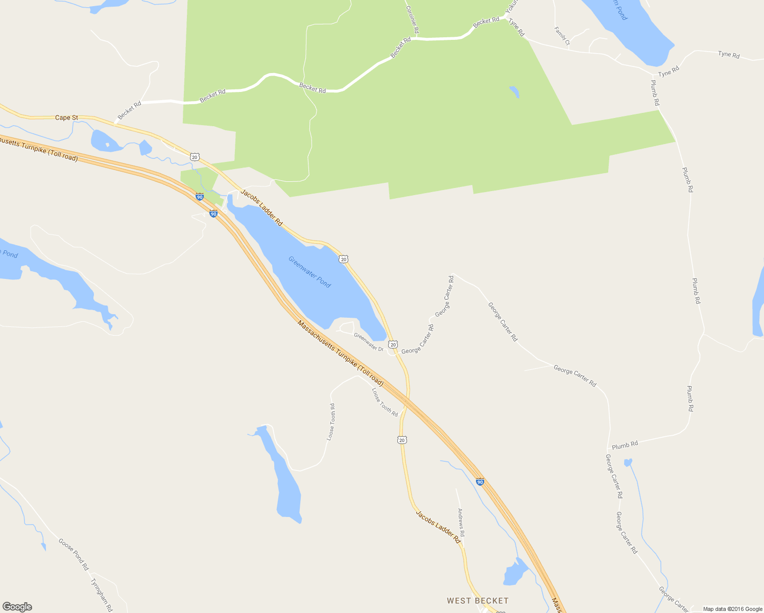 map of restaurants, bars, coffee shops, grocery stores, and more near 3512 Jacobs Ladder Road in Becket