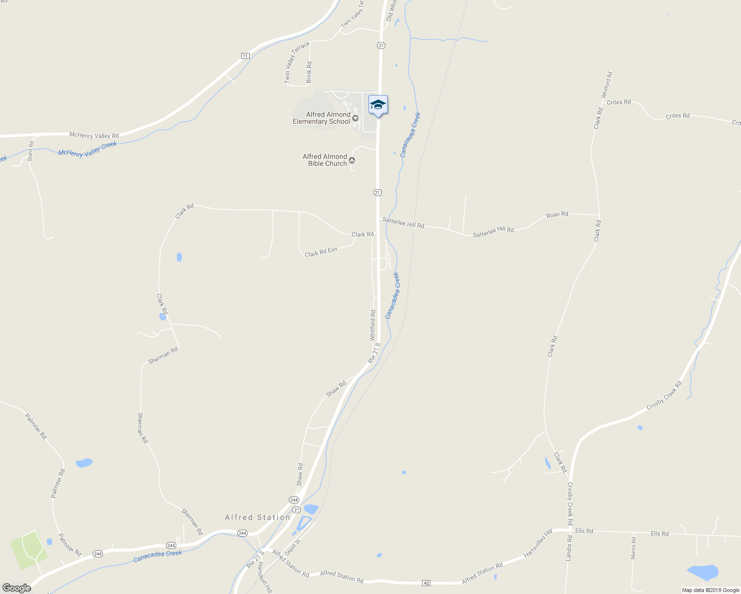 map of restaurants, bars, coffee shops, grocery stores, and more near 6545 Whitford Road in Alfred Station