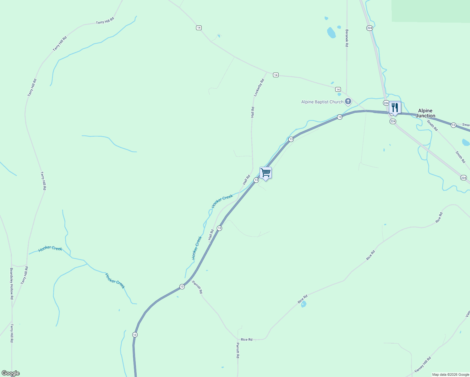 map of restaurants, bars, coffee shops, grocery stores, and more near 1189 Hall Road in Cayuta