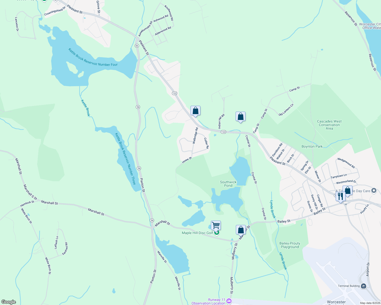 map of restaurants, bars, coffee shops, grocery stores, and more near 20 Walbridge Road in Paxton